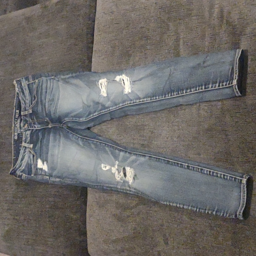 American eagle jeans size 8 super skinny jegging aeo denim 1 belt loop damaged